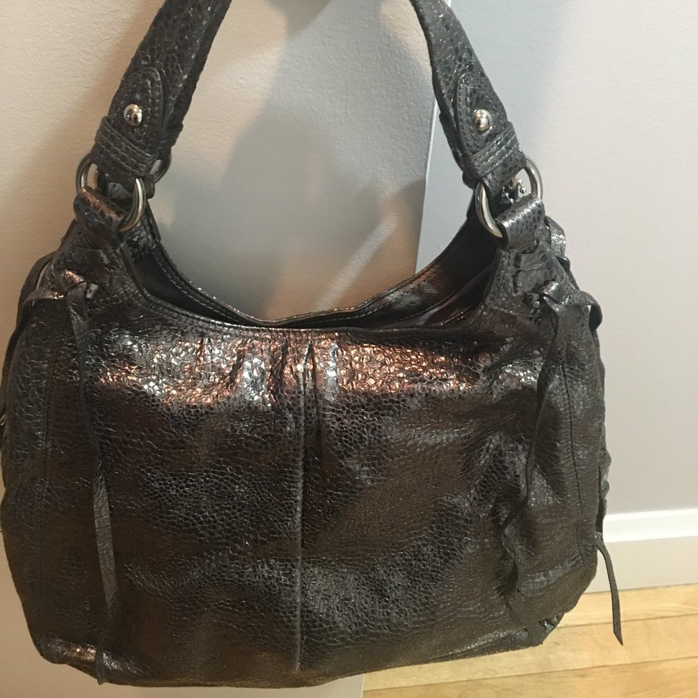 Coach Anthracite Patterned Leather Satchel